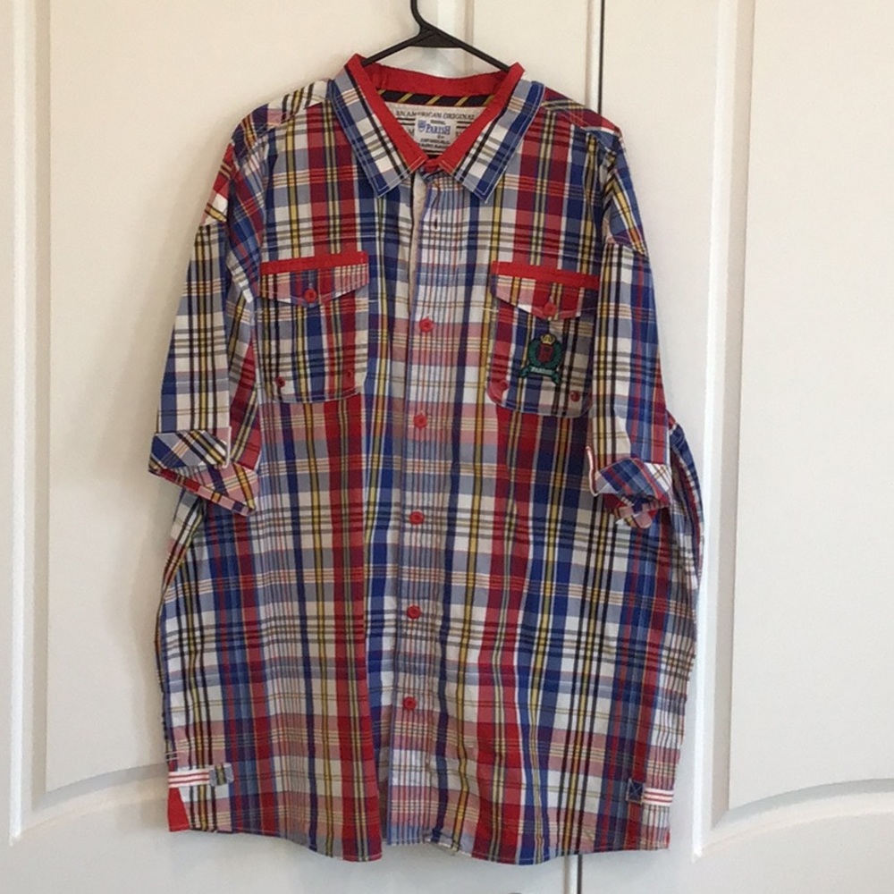 Parrish plaid short sleeve button down, size 4x